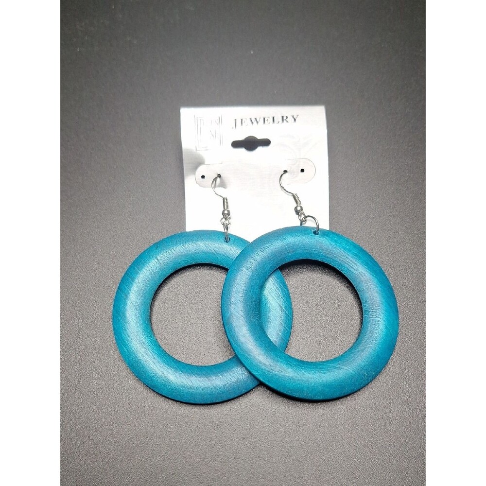 Blue Wooden Hoop Earrings